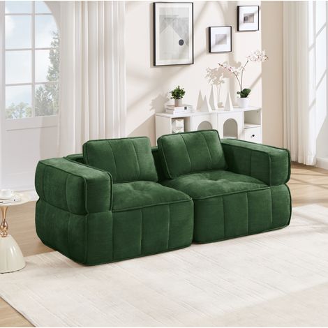 Modulares Ecksofa 2-Sitzer, grüner Polyesterstoff, tiefe Sitzfläche, ohne Montage HAVRYA (1/5)