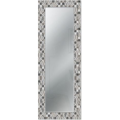 Lupia - Specchio da Parete MIRROR FANTASY LEAVES TILES MIX, Cornice Stampata in Legno, Design Moderno Maioliche, Adatto per Camera da Letto, Ingresso, Soggiorno, 52x152 cm, Marrone, Vetro (1/4)