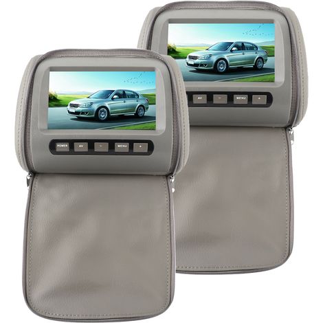 Lot de 2 lecteurs vidéo LCD pour appui-tête auto HD 7 pouces avec housse à zip télécommande écran MP5 gris (1/5)