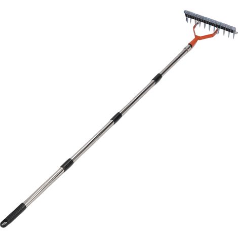 Râteau à chaume détachable, scarificateur pour herbe morte, outil d'ameublissement du sol, 1,7 mètre, 4 sections, manche réglable, orange (1/5)