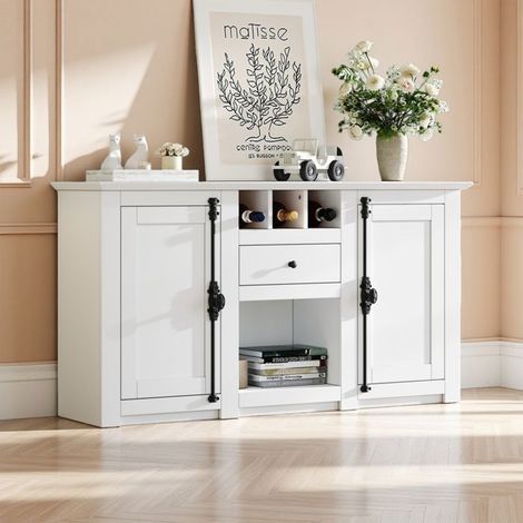 Comò - NEXU - Mobile di Stoccaggio Moderno - con 2 porte e 1 cassetto - per ingressi, soggiorni e uffici - 130 x 35 x 70 cm - Bianco
