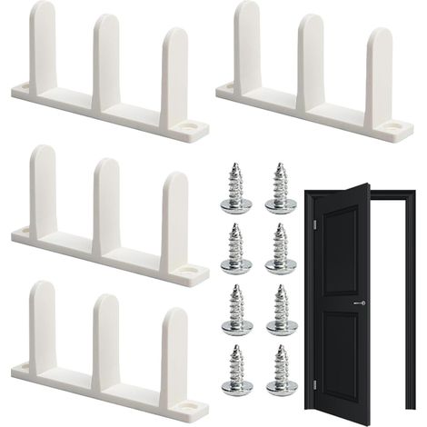 Guide de porte coulissante blanc, lot de 4 supports de montage pour rails de placard, rails de remplacement et quincaillerie pour intérieur, placard et salle de bain. (1/5)