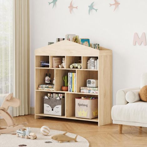 Bibliothèque enfant forme de maison bois naturel 100x30x104 cm (1/5)