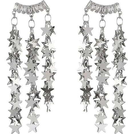 Boucles d'oreilles tendance en forme d'étoile avec zircon, accessoires pour femmes, couleur argent, longues boucles d'oreilles à