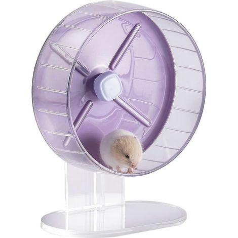 Roue d'exercice silencieuse Windmill aux couleurs bonbon avec base réglable en hauteur et fixation pour cage à hamster (1/5)