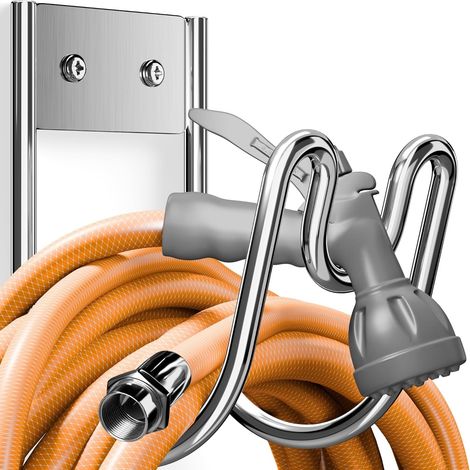 Support de tuyau d'arrosage en acier inoxydable argenté SS304 - Fixation murale - Robuste et antirouille