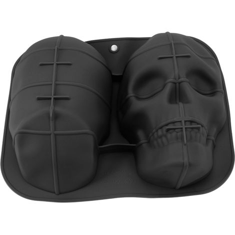 Totenkopf-Backform aus weichem Silikon, Halloween-Skelettkopf-Kuchenform für Kuchen, Kekse, Schokolade, Süßigkeiten, Eis, Schwarz (1/5)