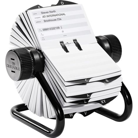 Durable 248201 Telindex Rotary File, Schedario Rotativo da Scrivania, 500 Schede, Indice Alfabetico 25 Tasti, Nero (1/3)