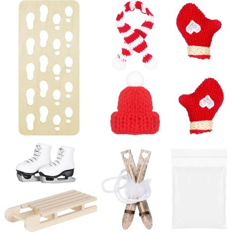 Accessoires de Lutin de Noël - 8 Pièces Miniatures - Chapeau, Écharpe, Gants, Bottes de Ski, Luge, Skis, Empreintes de Pas, Flocons de Neige - pour Porte et Décoration de Noël (1/5)