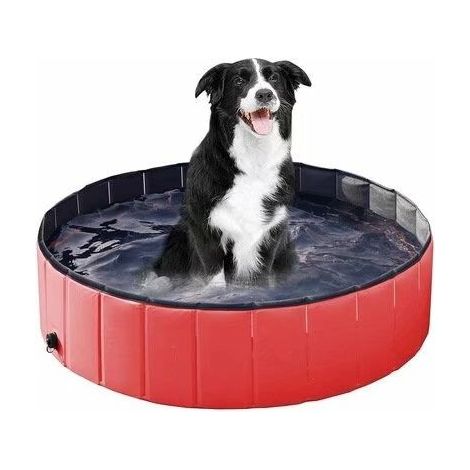 Dog pool with drain valve, foldable dog pool Cat pool Paddling pool Dog pool Dog bath PVC non-slip, wear-resistant, for children The dog cat 80 20cm Black + Red (1/5)
