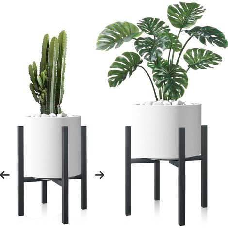 Verstellbarer Pflanzenständer 2er Set für Innen Außenbereich, Blumenständer aus Metall Schwerlast-Halterungsgestell ,Blumentopfständer mit Tabletts für verschiedene Topfgrößen (2er-Pack Schwarz) (1/5)