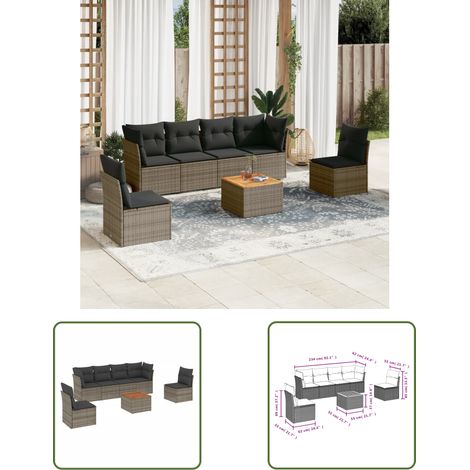 The Living Store 7-tlg. Garten-Sofagarnitur mit Kissen Grau Poly Rattan - Gartensortiment - Outdoor Möbel - Gartenlounge - Lounge Set - Rattan Gartenmöbel