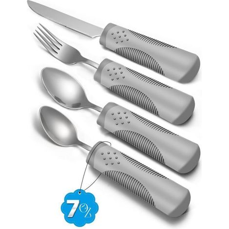 Couverts adaptatifs (ensemble de cuisine 4 pièces) lesté 200 g – Ustensiles pour patients atteints de Parkinson, tremblements de main, arthrite et personnes âgées (1/5)