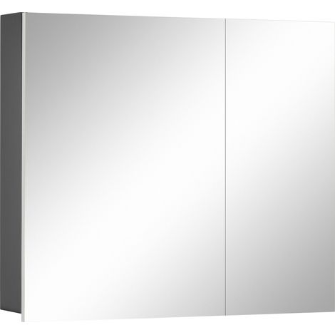 Wisla -Armoire suspendue à 2 portes miroir en blanc anthracite