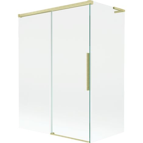 Mexen Rox L Badewannenabtrennung, 2-flügelig, verschiebbar 120 + 70 x 150 cm, transparent, gebürstetes Gold - 8C9L-120-070-55-0