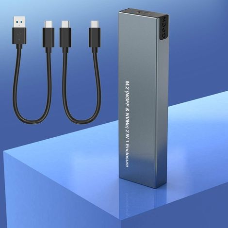 M.2 NVME SATA SSD-Gehäuse, Dual-Protokoll-SSD-Gehäuse aus Aluminiumlegierung mit USB C 3.1 Gen 2 USB 3.0 auf M.2 M-Key B+M Key, unterstützt bis zu 2 TB, kompatibel mit 2230 2242 2260 2280, USB Typ C-G (1/3)