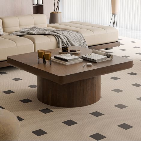 Mesa de centro cuadrada 78x78x38 cm de madera y MDF, nogal, tablero grueso – MEUBLIV (1/5)