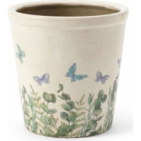 Pot de fleurs beige céramique papillon 17x16cm (1/2)