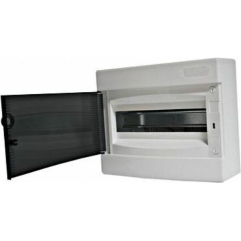 Coffret électrique nu 12 modules – 1 rangée – IP40 – Montage apparent avec porte translucide teintée – Pour installation intérieure