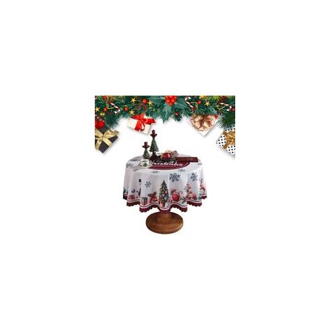 120 cm große Weihnachtstischdecke aus Polyester – Rechteckige und runde Tischdecke – Fleckenabweisend und waschbar – Festliche Muster für Partydekorationen (1/5)