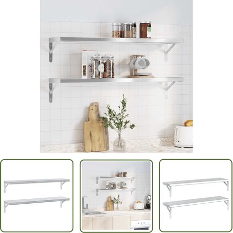 The Living Store Wandregale 2 Stk. 100x23,5 cm Silbern Edelstahl - Wandregal - Edelstahlregal - Schweberegal - Wohnraumorganisation - Platzsparend (1/5)