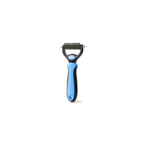 Brosse démêlante double face pour chien et chat, taille petite, 11 dents côté souple + 6 dents côté dense, couleur bleue, emballage blister (1/5)