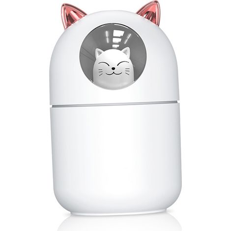Humidificateur USB Mini Portable Silent avec Lampe LED Multicolore pour Bureau Dormiture Voiture Blanc Humidificateur Portatif Ultrasonique 300ml 4-8h Fonction Anti-Sec Réveil Décoratif (1/5)