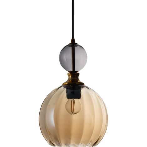 Lampe Suspendue Colorée En Verre Soufflé à La Main Avec Accents Dorés, Suspension Plafond E27 – Style Industriel Moderne Pour Cuisine, Salle à Manger, Chambre (Cognac) (1/5)
