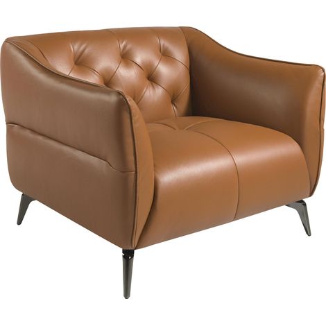 Fauteuil cuir brun capitonné Angel Cerda - Brun terre d'argile en cuir bovin (1/5)