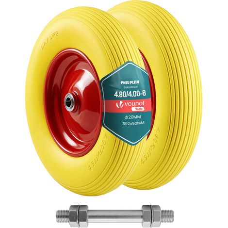 Vounot – Roue increvable 4.80/4.00-8 – Alésage 20mm – Capacité 210kg – Moyeu métal – Roulements à billes – Pour chariots et brouettes
