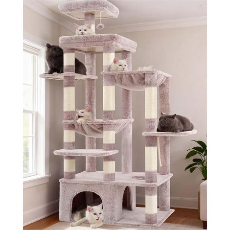Arbre À Chat, 180cm De Haut avec Base Stable, Plateforme XL, Grande Maison pour Chat, 2 Hamacs, Meubles pour Chats À Plusieurs Niveaux pour Les Chats du Maine, Marron Beige HCT037MU (1/5)