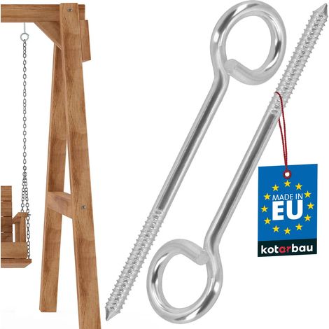 KOTARBAU® Lot de 2 Crochet à Visser - Pour Balançoire - Acier Galvanisé - ⌀ 12 x 240 mm - Argent - Crochet Plafond - pour Bois - Fixation Sécurisée - Queue de Cochon à Visser (1/5)