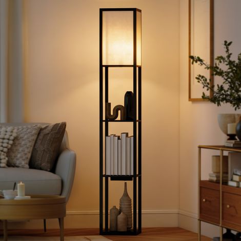 Lampe sur pied Noir avec étagères lumière réglable pédale ports USB