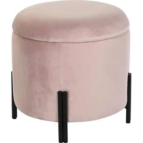 Pouf velours rose chic et structure métallique noire - Rose velours tendance avec éclat métallique noir (1/4)
