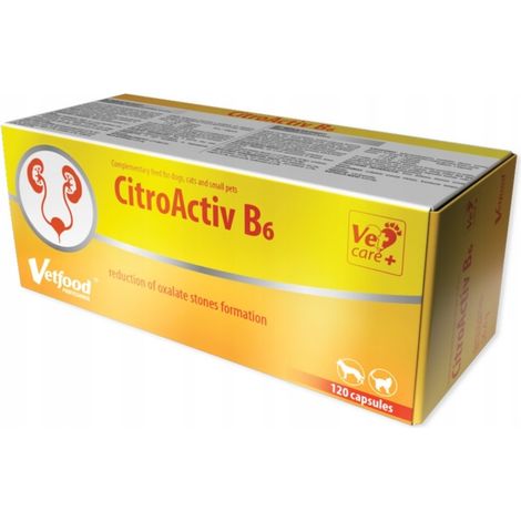 VetFood CitroActiv B6, complément alimentaire pour le système urinaire des chiens et des chats, 120 capsules