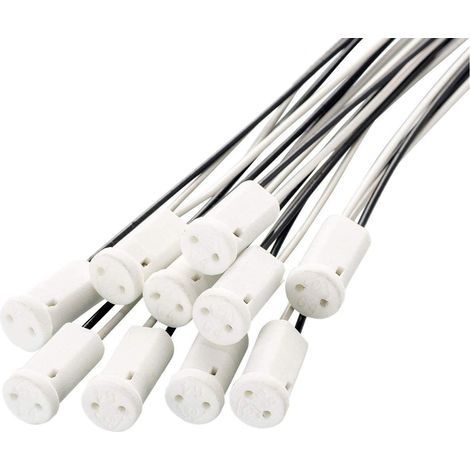Paquete de 10 bombillas halógenas LED G4 MR11 con base de cerámica, adaptador de enchufe miniatura de dos pines para G4 con cable de 20 cm, blanco roto, 5 W, 12 V-265 V (1/5)