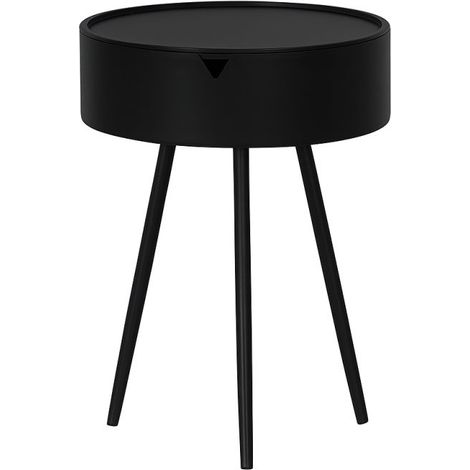 Table d'Appoint Ronde Rangement Intégré Bout de Canapé, Table de Chevet ou Table Basse H 54 cm x D 40 cm Noir - Livraison gratuite (1/5)