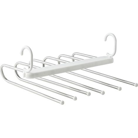 Porte-pantalon pliable 6 étagères multifonction en acier inoxydable pliant, cintres à pantalons, organiseur de placard pour serviettes blanc (1/5)