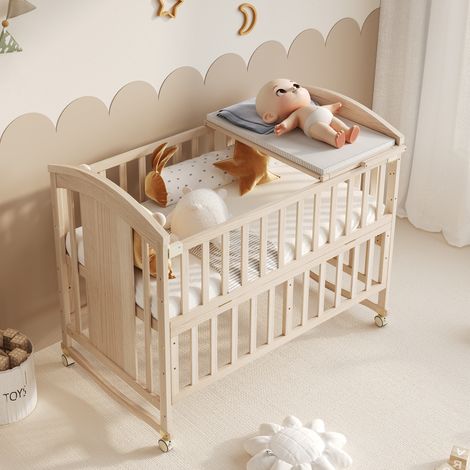 DESMIU Lit bébé avec table à langer et étagère pliable, 120 × 60 cm, à rallonge 162 cm, sans matelas (1/5)