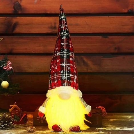 Décoration de Noël rouge) Père Noël, grande peluche Père Noël, Père Noël lumineux, gnome de Noël à carreaux (1/4)