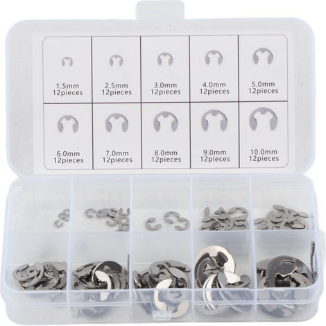 Edelstahl-E-Clip-Unterlegscheiben-Set, 120 Stück, offener Sicherungsring, Wellensicherungsring M1,5–M10 (1/5)
