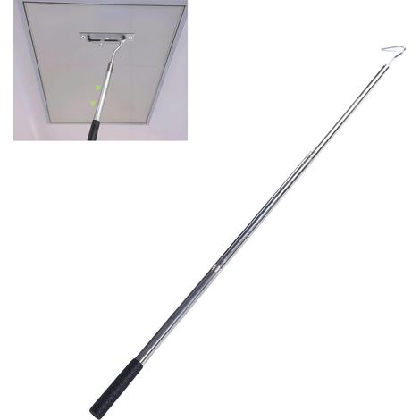 Sistema de ganchos para escaleras de ático fabricado en aluminio y acero inoxidable – Pértiga extensible de hasta 135 cm (4 piezas) – Cuerda de repuesto para mayor seguridad y control (1/5)