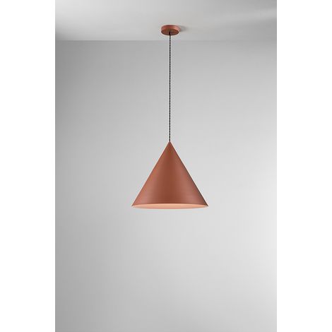 Suspension en métal et aluminium thermolaqué, série 10S48408, couleur terre cuite mate, douille E27, hauteur réglable - marque Perenz, Italie.