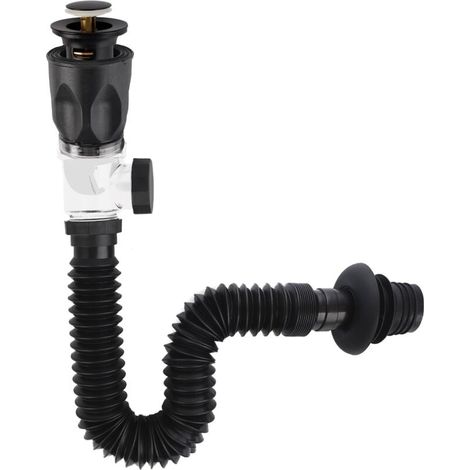Kit de vidange d'évier, vidange de lavabo Universelle avec Tuyau d'évacuation Flexible, kit de vidange pour évier de Cuisine de Salle de Bain, à l'épreuve des odeurs et des fuites -Noir