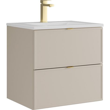 Meuble de salle de bain suspendu avec vasque à encastrer et robinet - Beige - 60 cm - ONDIL