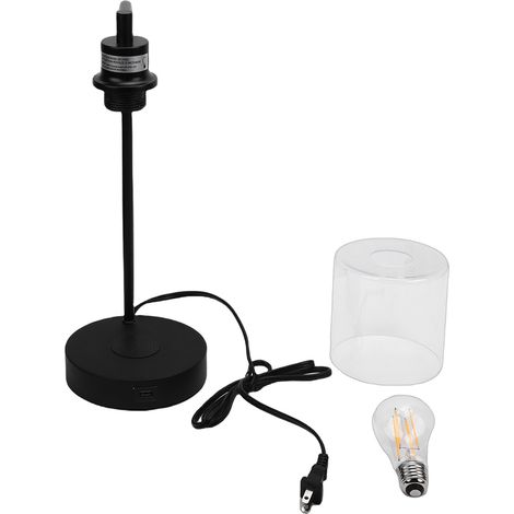 Lampe de table industrielle avec chargeur sans fil, port USB, commande tactile, 3 niveaux de luminosité, lampe de chevet pour chambre à coucher, prise US, noire (1/5)