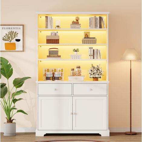 Vitrine 100x38x170 cm blanche en panneaux de particules avec LED, 2 tiroirs et 2 portes (1/5)