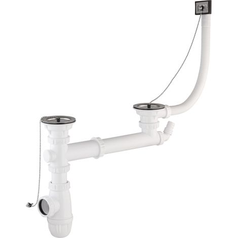 Noyon & Thiebault – Vidage complet lavabo Ø60 pour évier grès 2 bacs – Trop plein Ø40 – Entraînement réglable 156 à 260 mm – Pour chantiers humides