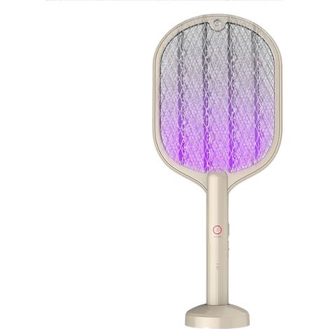 Raquette électrique anti-mouches USB rechargeable 2-en-1, tue-mouches 3 couches en maille, usage domestique, blanc (1/5)