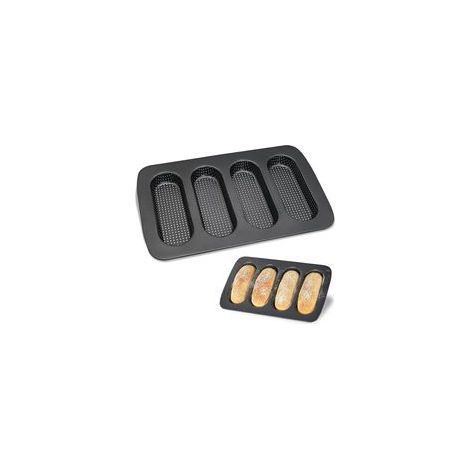 Moule à Baguette, Plaque de Cuisson Perforée, Moule à Pain Antiadhésif, Moule en Acier au Carbone pour Hot-dogs, Pain et Petits Pains (Noir) (1/5)